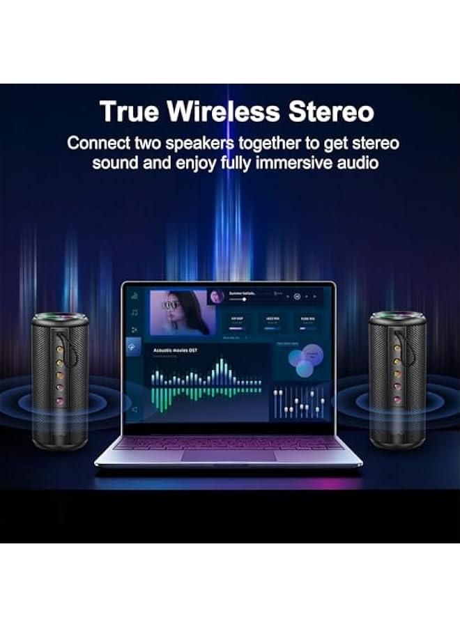 Arabest Portable Bluetooth Speaker, Bluetooth 5.4 Wireless Speaker with 20W HD Loud Stereo Sound, 15H Playtime, IP7 Waterproof, LED Lights, TWS Pairing, Built-in Mic, for Outdoor, Home, Party, Beach, Gift - Image 5