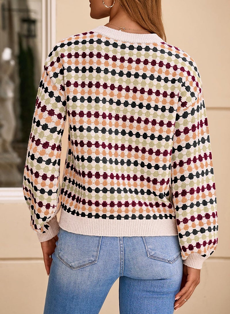 EVALESS Women's Sweaters Fall Fashion 2025 Long Sleeve Polka Dot Top Christmas Pullover Sweaters Trendy Colorblock Striped Clothing Casual Teacher Outfits Light Cozy Sweaters Multicolour X-Large - Image 4