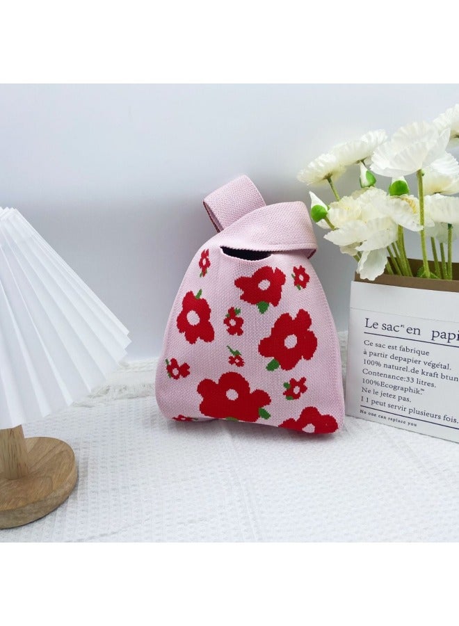 Ins Korean Knitted Flowers Gift For Girlfriend To Send Mother Daily All-Match Sweet Street Hand Tote Bag-Color:Rainbow Water Ripple Powder  - Image 5