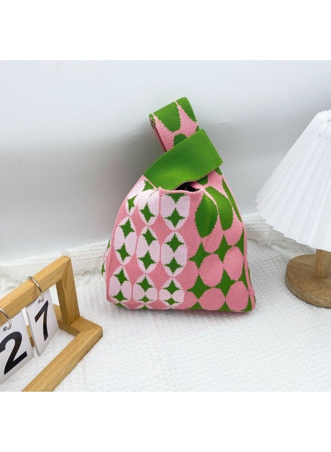 Ins Korean Knitted Flowers Gift For Girlfriend To Send Mother Daily All-Match Sweet Street Hand Tote Bag-Color:Rainbow Water Ripple Powder  - Image 4