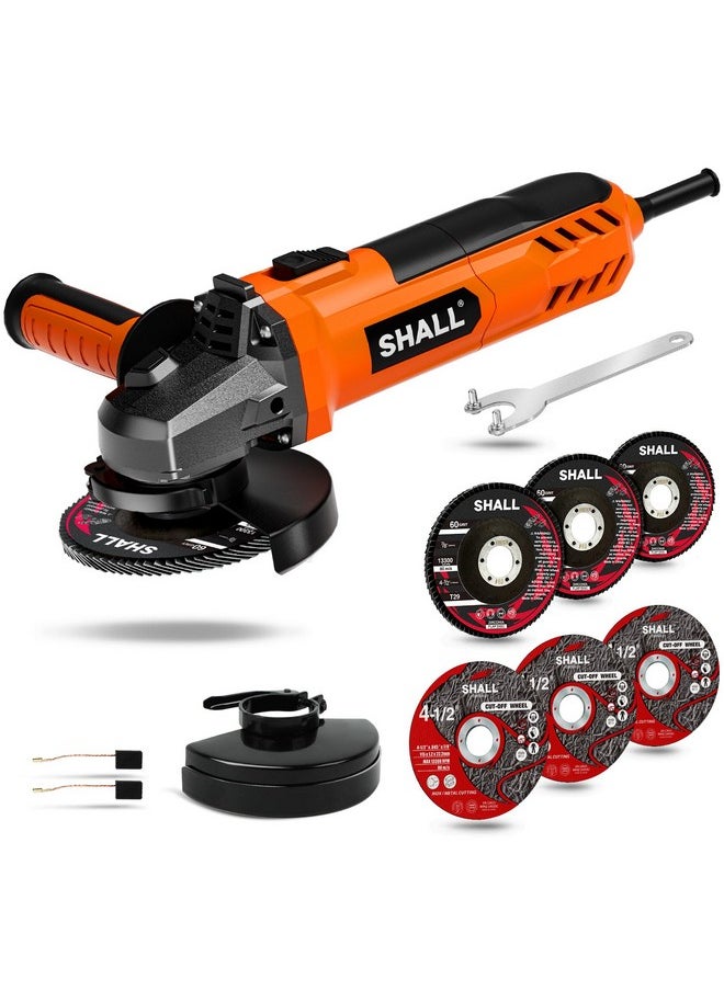 SHALL 7.5Amp 4-1/2 Inch Angle Grinder، أداة كهربائية لطحن الزوايا بسرعة 12000 دورة في الدقيقة مع 2 واقيات، 3 عجلات قطع، 3 أقراص، مقبض غير قابل للانزلاق وفرشاة كربونية للمعادن والخشب (برتقالي) - pzsku/ZFA8F95F6918196259A87Z/45/_/1740982967/a11a225f-88a3-45f6-9c3f-47a340f90bac