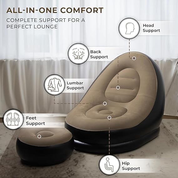 LAVNIK Inflatable Recliner Sofa for Ultimate Relaxation Inflatable Lounge Chair with Footstool Durable Material Lightweight Portable Ideal for Home Office - Image 4