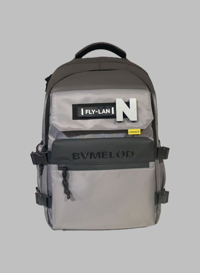 Beautiful Fashionable Light Grey Tactical Style Laptop Backpack, Student School Bag, Ergonomic School Bag, Durable School Bag, Adjustable Shoulder Strap School Bag, Minimalist Aesthetic Student School Bag.  - Image 1