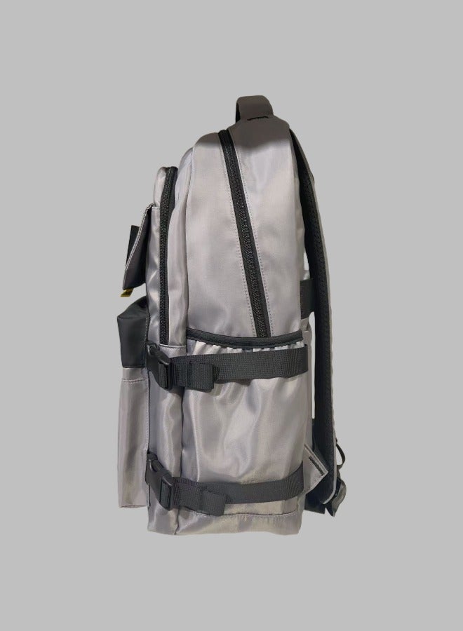 Beautiful Fashionable Light Grey Tactical Style Laptop Backpack, Student School Bag, Ergonomic School Bag, Durable School Bag, Adjustable Shoulder Strap School Bag, Minimalist Aesthetic Student School Bag.  - Image 3