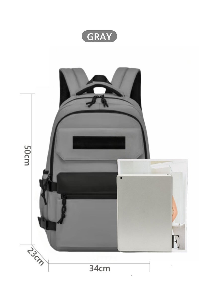 حقيبة ظهر عصرية للكمبيوتر المحمول باللون الرمادي الفاتح، حقيبة مدرسية للطلاب، حقيبة مدرسية مريحة، حقيبة مدرسية متينة، حقيبة مدرسية بحزام كتف قابل للتعديل، حقيبة مدرسية للطلاب ذات تصميم جمالي بسيط. - Image 2