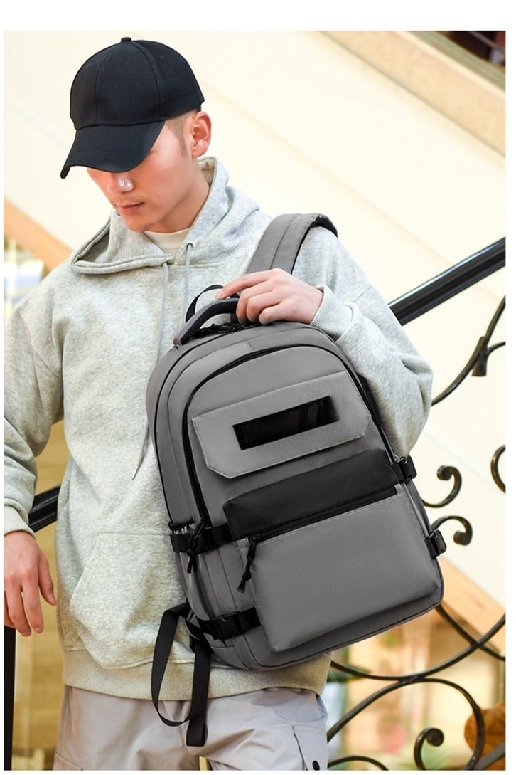 حقيبة ظهر عصرية للكمبيوتر المحمول باللون الرمادي الفاتح، حقيبة مدرسية للطلاب، حقيبة مدرسية مريحة، حقيبة مدرسية متينة، حقيبة مدرسية بحزام كتف قابل للتعديل، حقيبة مدرسية للطلاب ذات تصميم جمالي بسيط. - Image 5