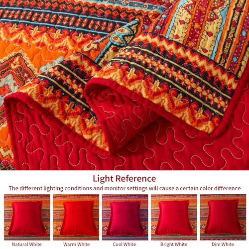 VAPUTAR Quilt California King Size Bedding Set - Cotton California King Quilt (108 * 118 Inch) - Boho Lightweight Reversible Oversized Bedspread for Farmhouse Bedroom (Red/Orange), 3 Pieces - Image 5
