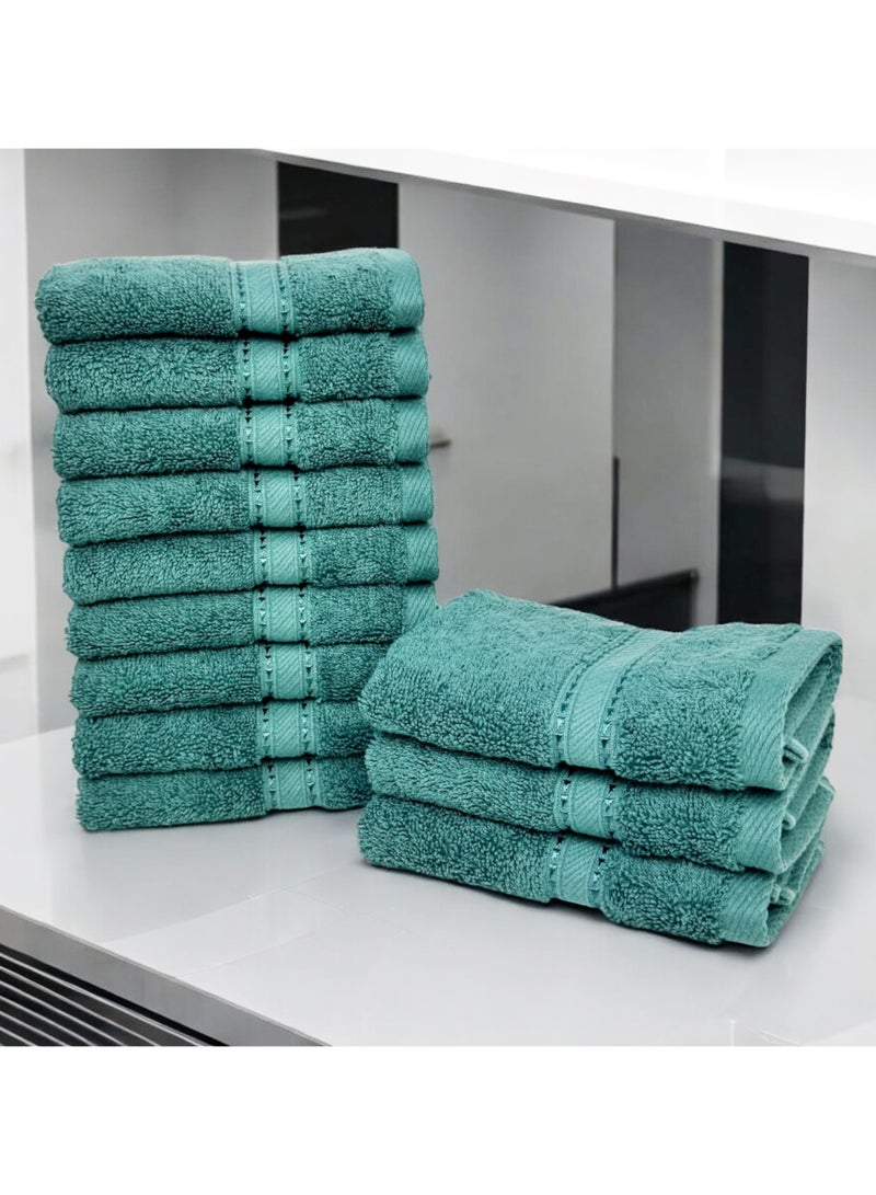 كاسينو Kassino Jumbo Face Towel (12 Pack, 33x33 cm) - 580 GSM Large Face Towels,100% Combed Cotton, Soft & Quick-Dry Towels, Highly Absorbent, Double Stitched Hotel Quality Towels | Sea Green - Image 2