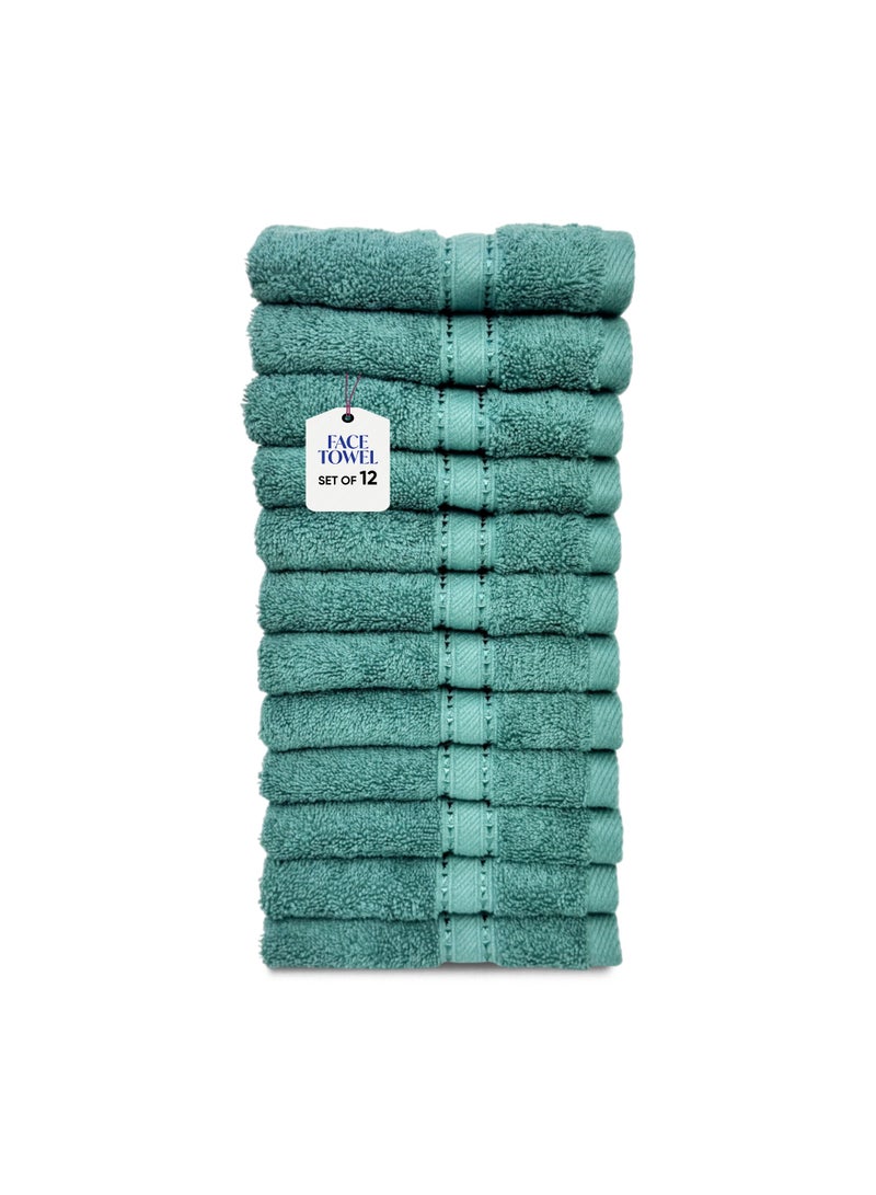 كاسينو Kassino Jumbo Face Towel (12 Pack, 33x33 cm) - 580 GSM Large Face Towels,100% Combed Cotton, Soft & Quick-Dry Towels, Highly Absorbent, Double Stitched Hotel Quality Towels | Sea Green - Image 1