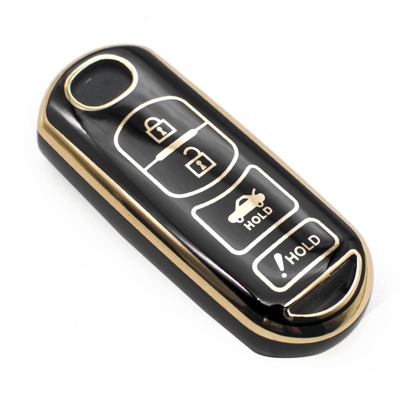 FEYOUN Compatible Mazda 3 6 CX5 CX9 MX5 Miata Toyota Yaris Smart 4 Button TPU Remote Keyless Key Fob Case Protection Shell Accessories Black