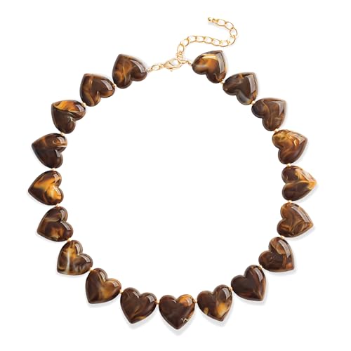 YUJIE Amber Acrylic Heart Choker Necklace for Women Vintage Punk Chunky Necklace Trendy Fashion Accessory (tiger eye) - Image 1