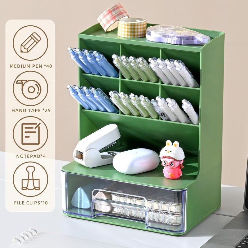 HOME CUBE Desk Organizer With Drawer Desktop Office Stationery Storage Box Desk Accessories Mobile Holder Table Organiser Study Table Desk Organizer (2020, Green) - Plastic - Image 5