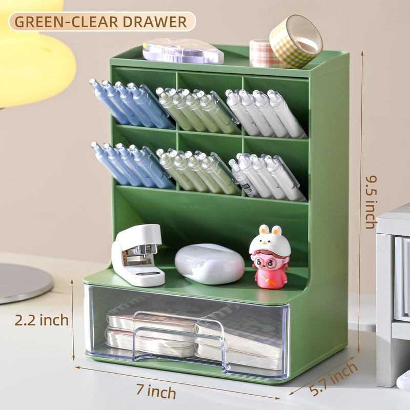 HOME CUBE Desk Organizer With Drawer Desktop Office Stationery Storage Box Desk Accessories Mobile Holder Table Organiser Study Table Desk Organizer (2020, Green) - Plastic - Image 3