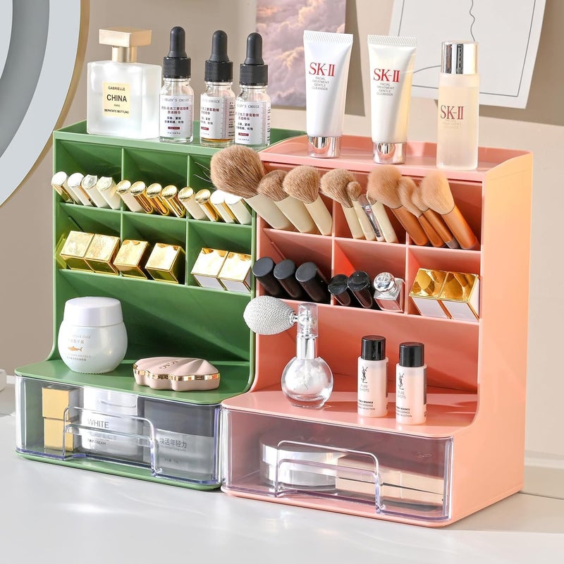 HOME CUBE Desk Organizer With Drawer Desktop Office Stationery Storage Box Desk Accessories Mobile Holder Table Organiser Study Table Desk Organizer (2020, Green) - Plastic - Image 4