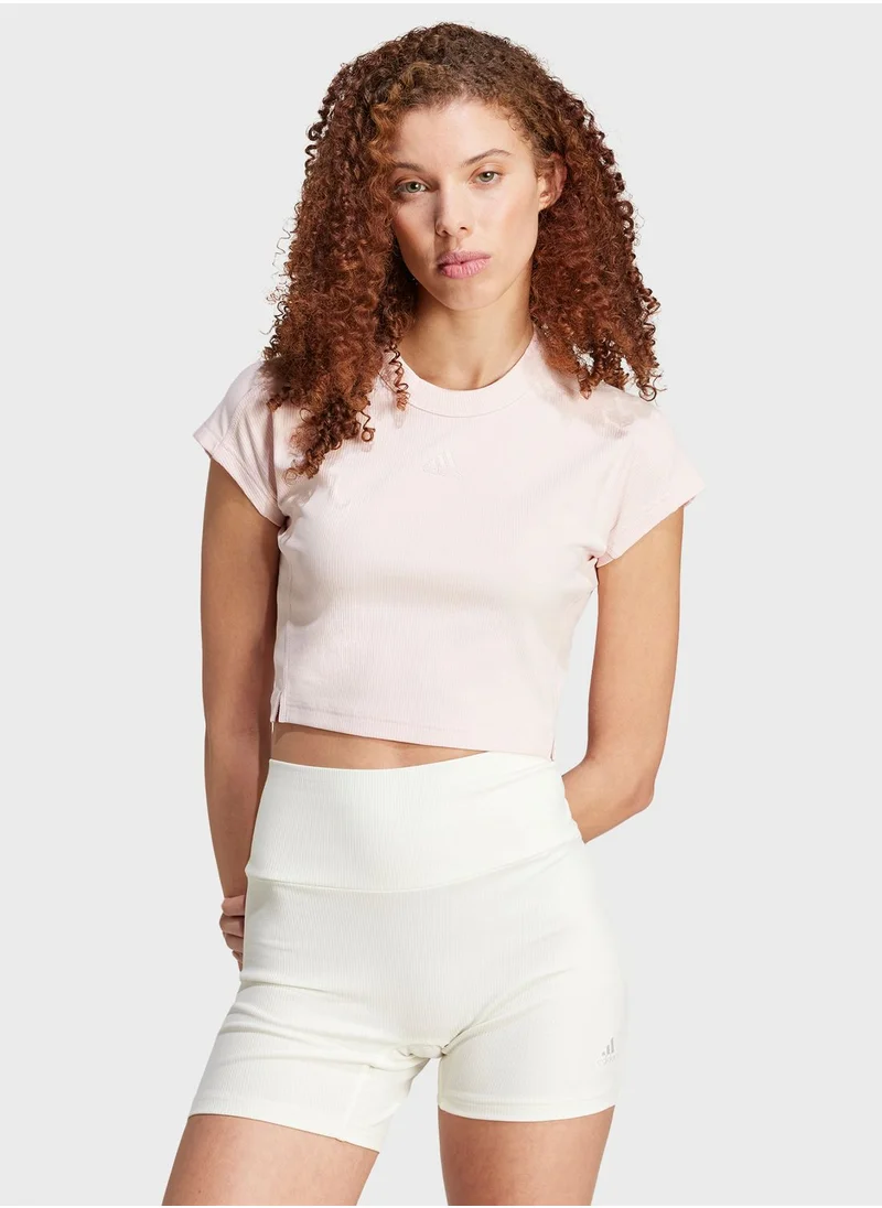 Adidas Lounge Ribbed Cropped T-Shirt