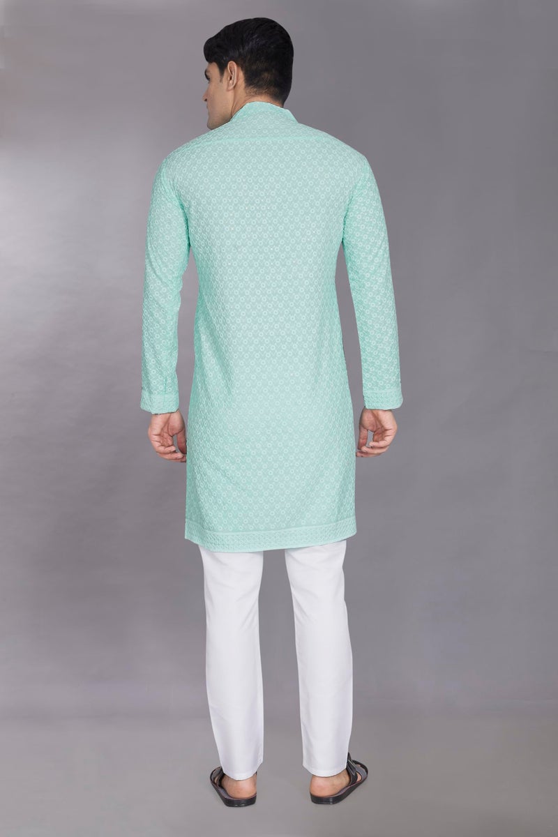 DIVISIVE Men's Sequince Embroidered Cotton Blend Only Slim Fit Kurta (DKRT881_4XL_Sky) - Image 5