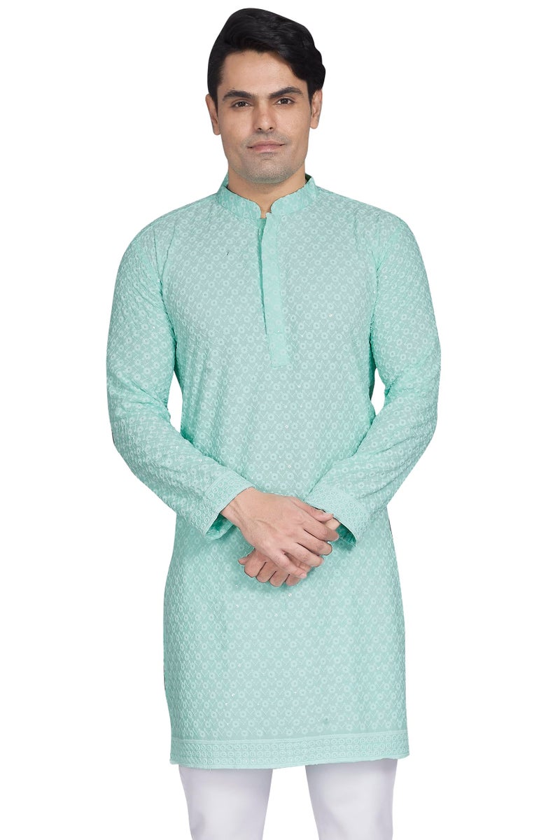 DIVISIVE Men's Sequince Embroidered Cotton Blend Only Slim Fit Kurta (DKRT881_4XL_Sky) - Image 1