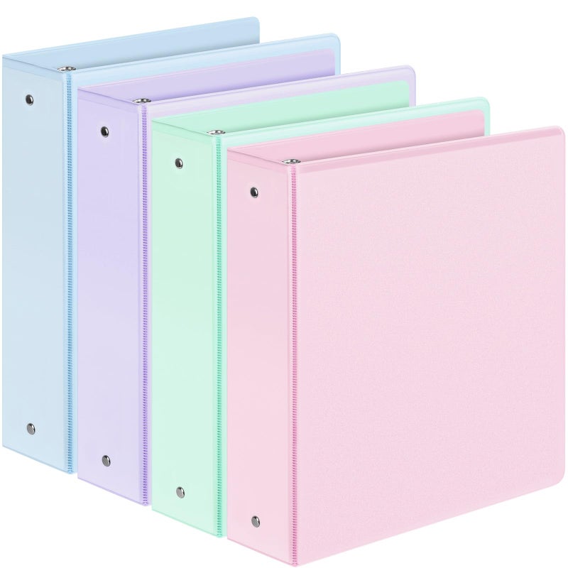Sooez 4 Pack Extra Durable 3 Ring Binders 2 Inch, Sooez 2â€ Three Ring Binder, Eco-Friendly & PVC Free, Customizable Clear View Cover for Letter Size 8.5 x 11 Paper, Pastels School Office Supplies for Girl - Image 1