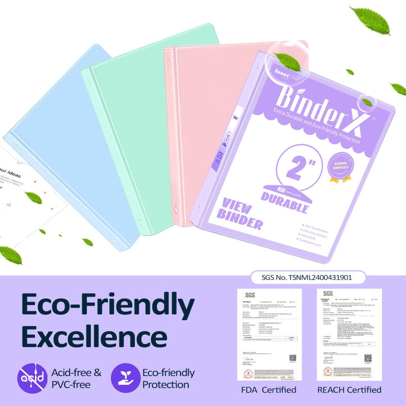 Sooez 4 Pack Extra Durable 3 Ring Binders 2 Inch, Sooez 2â€ Three Ring Binder, Eco-Friendly & PVC Free, Customizable Clear View Cover for Letter Size 8.5 x 11 Paper, Pastels School Office Supplies for Girl - Image 2