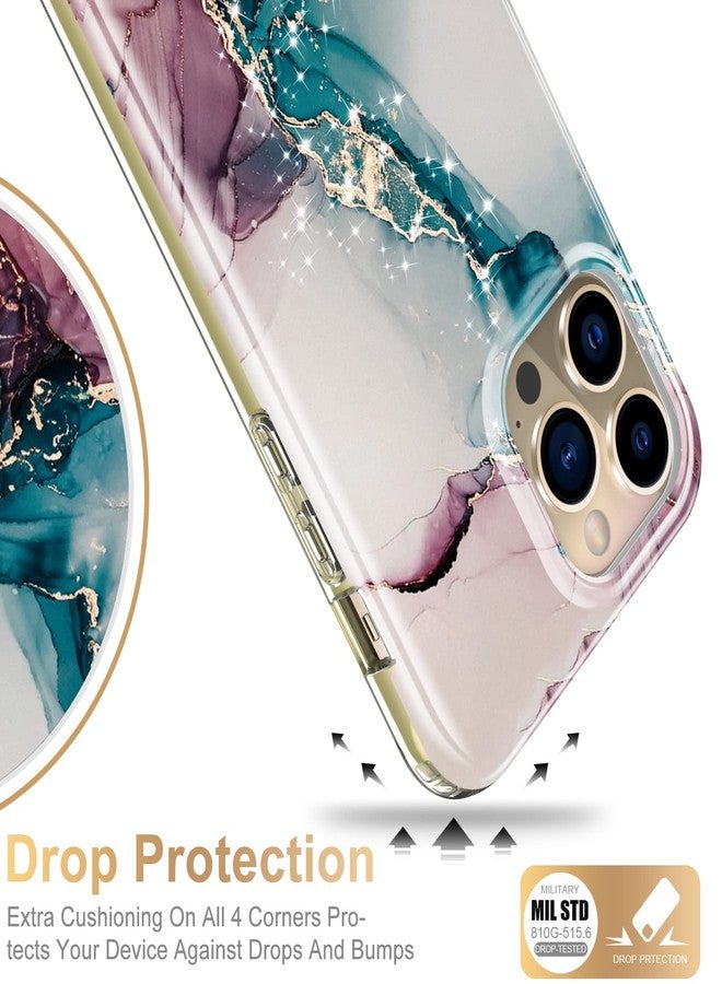 Esdot for iPhone 13 Pro Case with Built-in Screen Protector,Military Grade Rugged Cover with Fashionable Designs for Women Girls,Protective Phone Case 6.1" Turquoise Pink Marble - Image 4