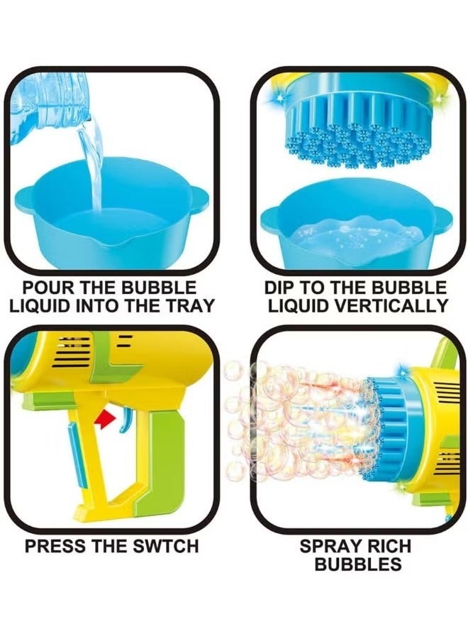 JAJEEK "New 48-Hole Bubble Blower Gun with Colorful LED Lights | Rocket Launcher Bubble Maker, Foam Blaster for Kids, Fun Outdoor Toy, Party Favors & Gifts for Toddlers" - Image 3