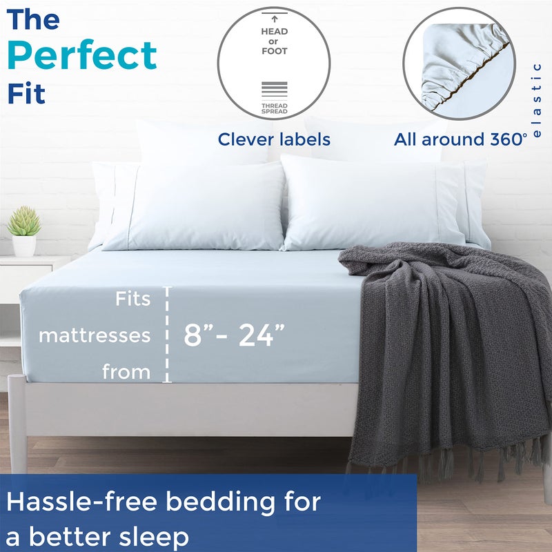 Thread Spread Luxury Egyptian Cotton Queen Fitted Sheet Only - 1000-Thread-Count 22"" Deep Pocket Queen Fitted Sheet  Soft  Cooling  Sateen Weave  Extra Long Staple Queen Size Fitted Sheet - Light Blue - Image 4