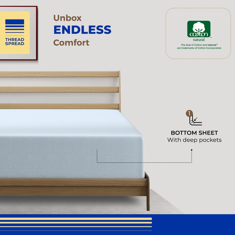 Thread Spread Luxury Egyptian Cotton Queen Fitted Sheet Only - 1000-Thread-Count 22"" Deep Pocket Queen Fitted Sheet  Soft  Cooling  Sateen Weave  Extra Long Staple Queen Size Fitted Sheet - Light Blue - Image 3