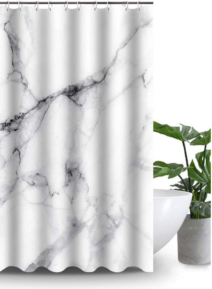 ستارة دش للحمام 180*200 سم مع خطافات، نمط رخامي فاخر حديث - Image 2