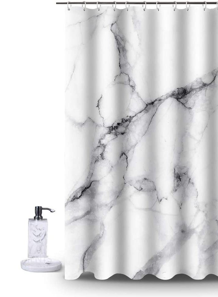 ستارة دش للحمام 180*200 سم مع خطافات، نمط رخامي فاخر حديث - Image 1