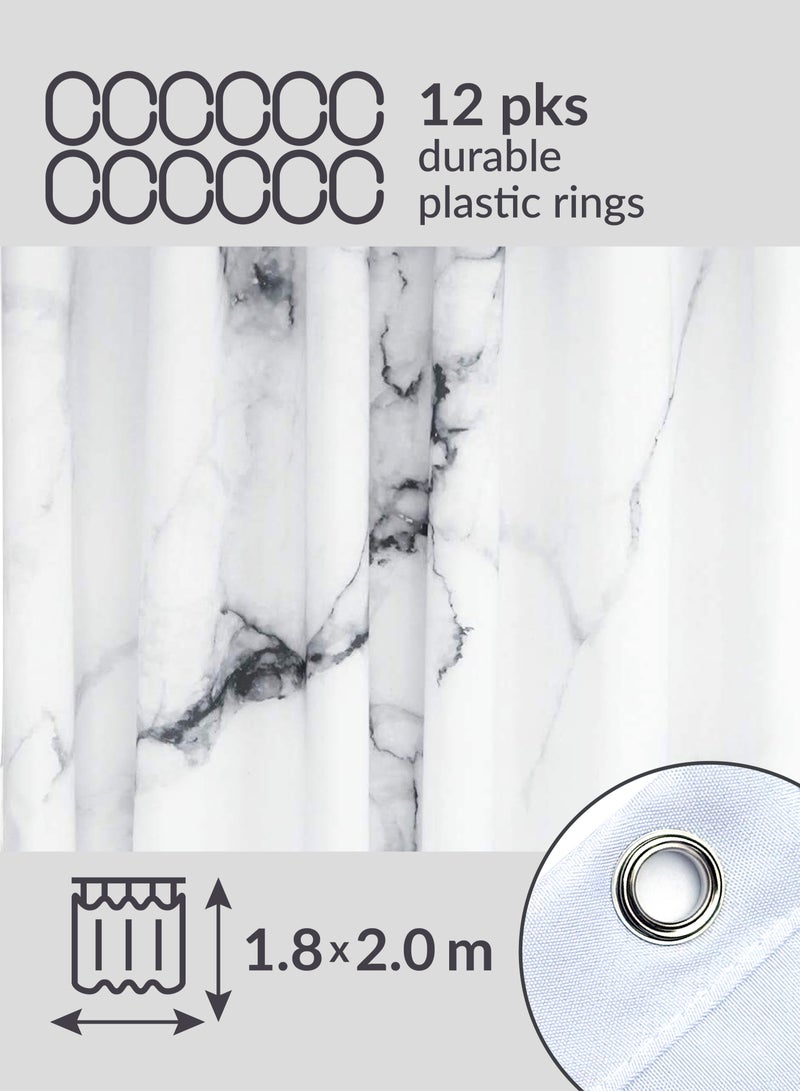 ستارة دش للحمام 180*200 سم مع خطافات، نمط رخامي فاخر حديث - Image 5