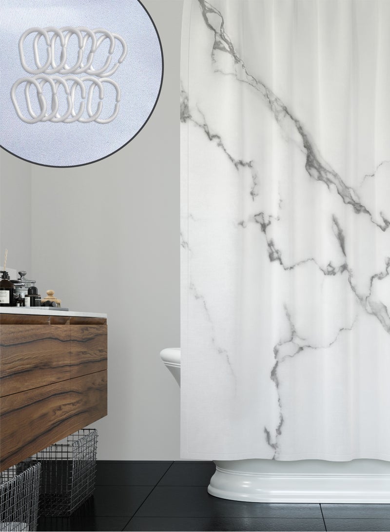 ستارة دش للحمام 180*200 سم مع خطافات، نمط رخامي فاخر حديث - Image 3