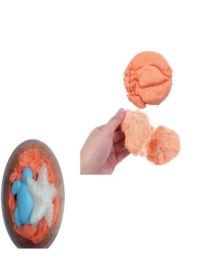 Diy Magic Sand with 2 Animal Moulds - Underwater World Play Dough set Plasticine Color Mud Set Castle Modeling Clay kit DIY Slime Toys (Orange)  - Image 1