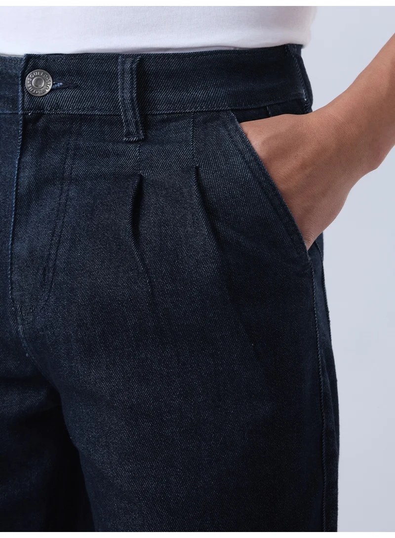 The Souled Store  The Souled Store Retro Line: Men and Boys Zip Fly Dark Indigo Solid Cotton Spandex Blend Straight Fit Lightweight Pleated Front Everyday Streetwear Jeans for Men | Best Price UAE