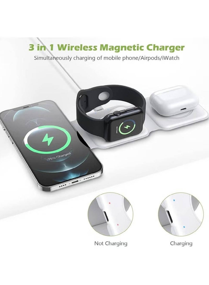 NAFO 3 in 1 Wireless Charger, Foldable Magnetic Charger Station, 18W Fast Wireless Charging Pad, Compatible with iPhone 14/13/12/11, Samsung Galaxy, AirPods, Google Pixel, Apple Watch  - Image 2