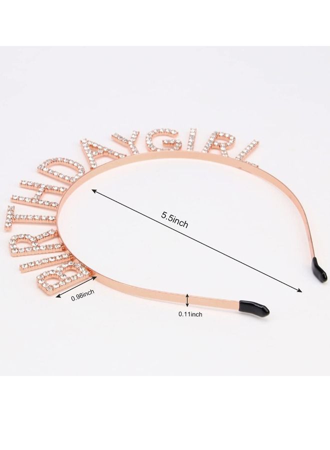 Birthday Girl Sash & Rhinestone Headband Set, Birthday Crowns for Girl, Rose Gold Glitter Birthday Sash Birthday Headband Gifts for Women Birthday Party Supplies  - Image 3