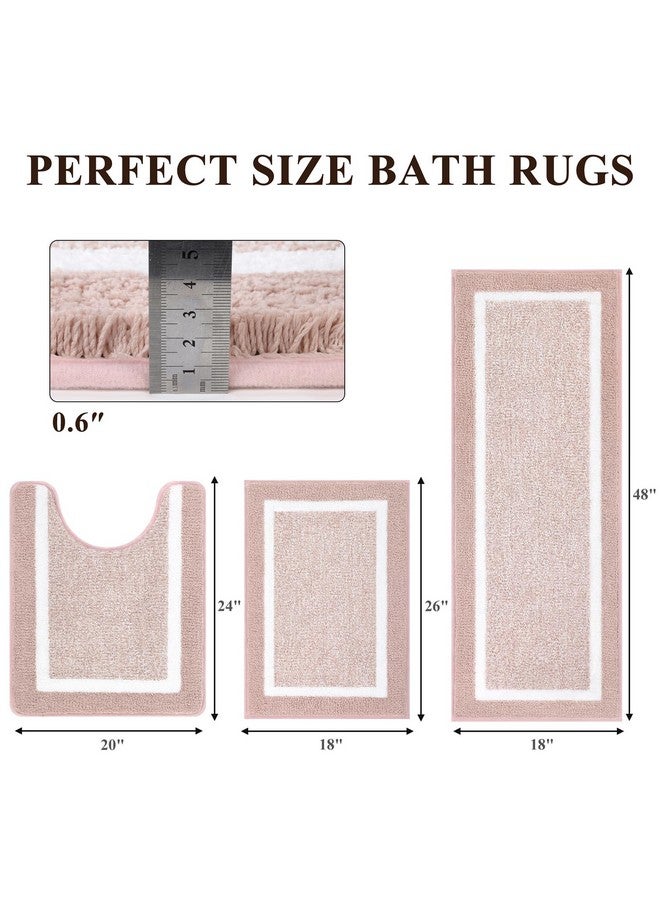 Pauwer 3 Piece Bath Mat Set, Non Slip Plush Rugs, Absorbent Shaggy Set With U-Shaped Contour Toilet Mat for Bathroom, Bedroom, Living Room - Dusty Pink - Image 2