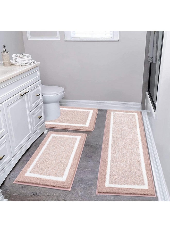 Pauwer 3 Piece Bath Mat Set, Non Slip Plush Rugs, Absorbent Shaggy Set With U-Shaped Contour Toilet Mat for Bathroom, Bedroom, Living Room - Dusty Pink - Image 1