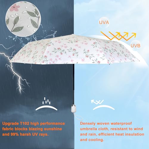 Cuby UV Sun Umbrella Compact Folding Travel Umbrella Auto Open and Close for Windproof, Rainproof & 99% UV Protection Parasol with Black Anti-UV Coating（Pink Flower） - Image 3