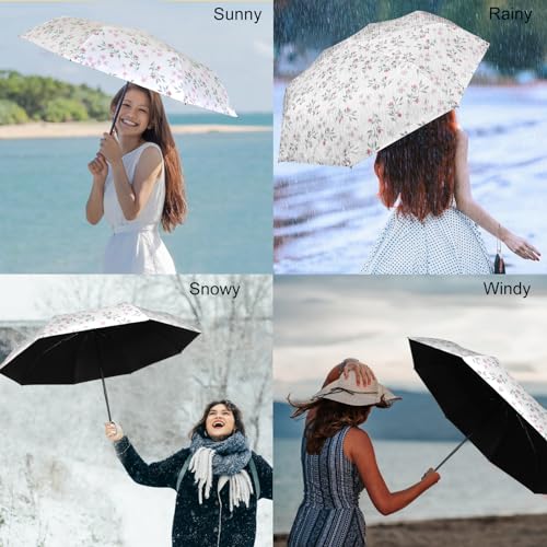 Cuby UV Sun Umbrella Compact Folding Travel Umbrella Auto Open and Close for Windproof, Rainproof & 99% UV Protection Parasol with Black Anti-UV Coating（Pink Flower） - Image 5