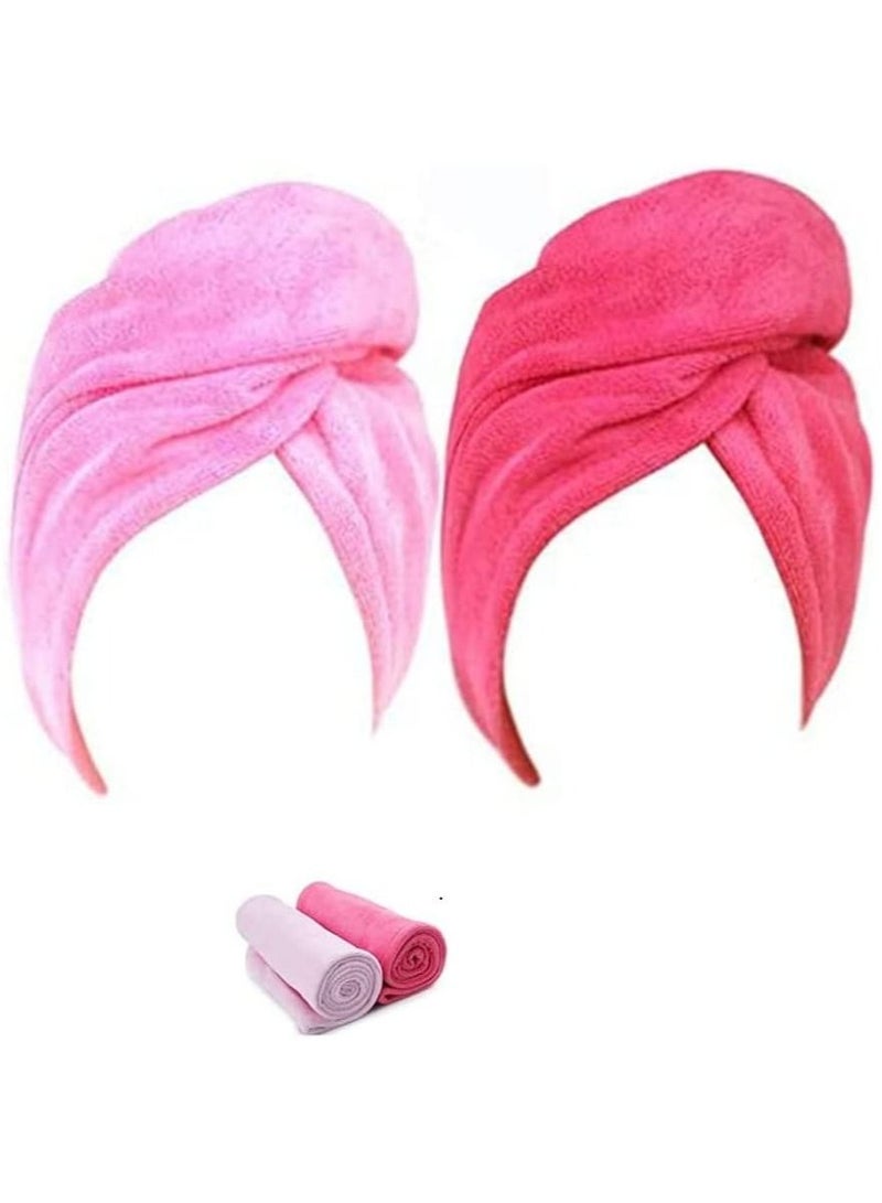 ORiTi Absorbent Microfiber Hair Towel 2 Pack Quick Dry Hair Turban Wraps Twist Hair Drying Towel With Elastic Loop, PINK AND RED - Image 1