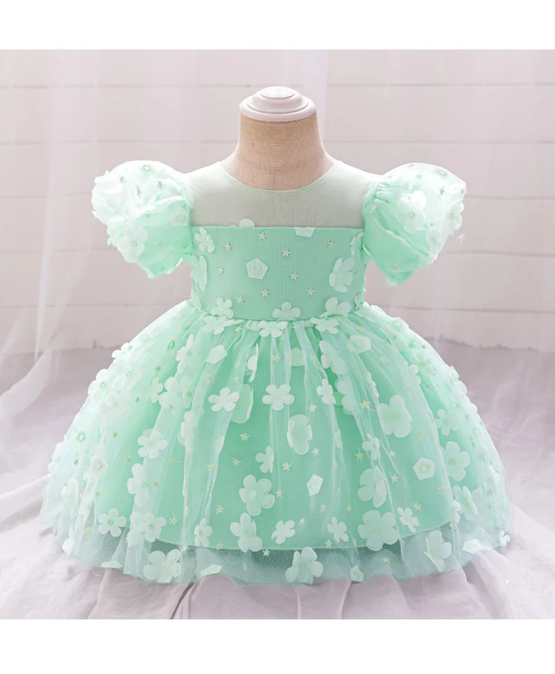 مارك وميا فستان مارك وميا بأكمام منفوشة وتطريز زهري - أخضر