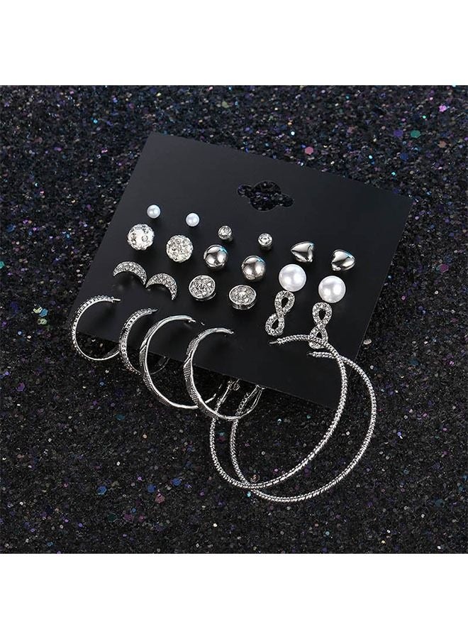 KENSON 12 Pairs Hypoallergenic Fashion Stud Earrings Set for Women ,Large Ear Ring&Moon Ear Piercing, Multi-StylesEarring Jewelry Silver - Image 3