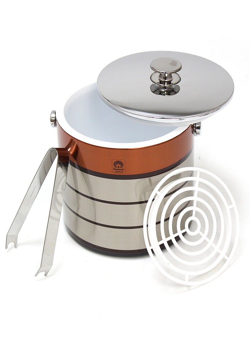 Peacock 1.6L Stainless Steel Ice Pail with Handle and Tong in Copper Bronze, Premium Insulated Chiller Bucket with Lid and Strainer Grate Made in Japan for Home Bar Cocktail Parties - Image 1