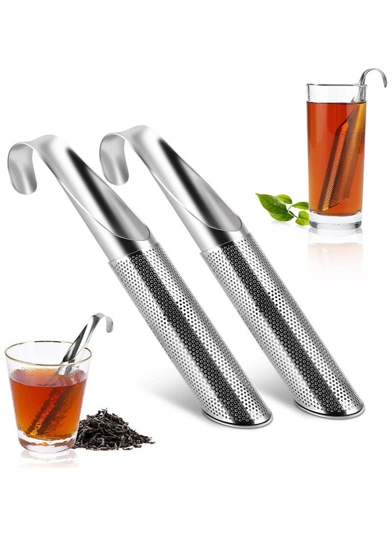 بيوينتي مصفاة شاي من الفولاذ المقاوم للصدأ 304، قطعتان، مصفاة شاي للشاي السائب، موزع شاي، مصفاة شبكية دقيقة للغاية لنقع أوراق الشاي السائبة، شاي الأعشاب، قهوة، فلتر شاي بمقبض طويل للورد والتوابل (فضي) - Image 1