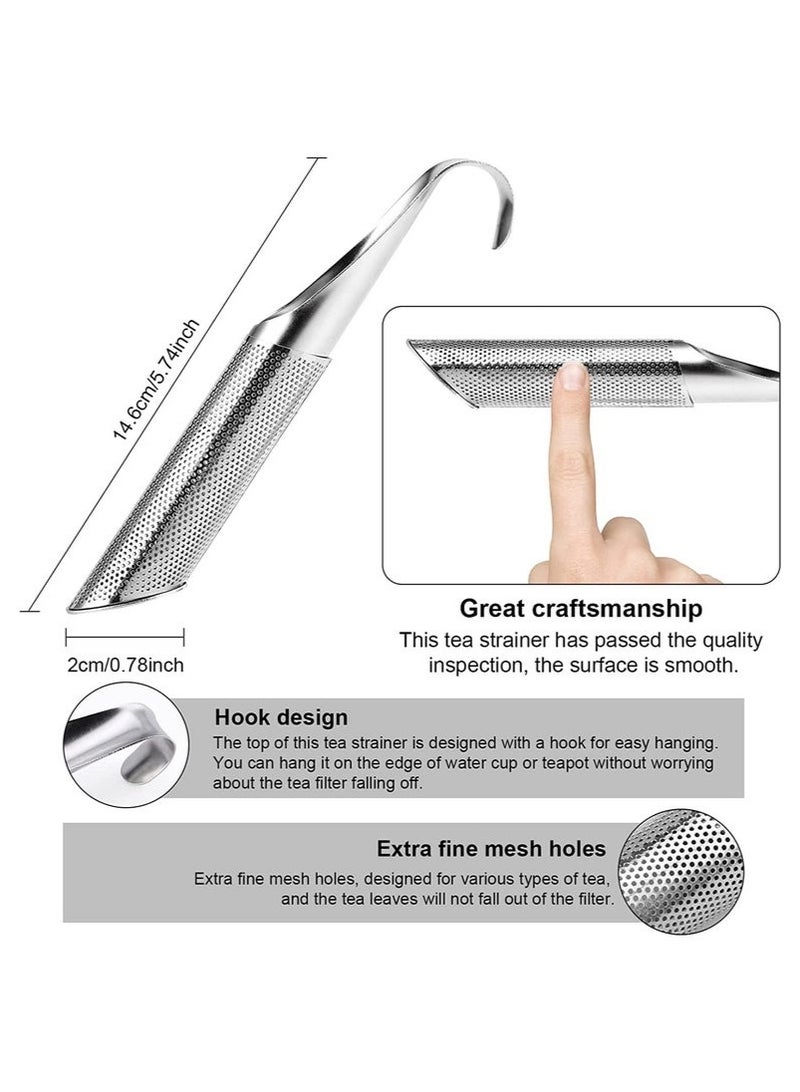 بيوينتي مصفاة شاي من الفولاذ المقاوم للصدأ 304، قطعتان، مصفاة شاي للشاي السائب، موزع شاي، مصفاة شبكية دقيقة للغاية لنقع أوراق الشاي السائبة، شاي الأعشاب، قهوة، فلتر شاي بمقبض طويل للورد والتوابل (فضي) - Image 2