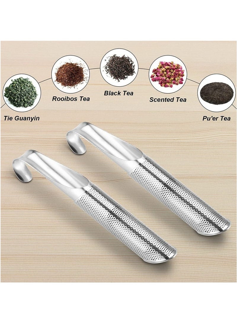 بيوينتي مصفاة شاي من الفولاذ المقاوم للصدأ 304، قطعتان، مصفاة شاي للشاي السائب، موزع شاي، مصفاة شبكية دقيقة للغاية لنقع أوراق الشاي السائبة، شاي الأعشاب، قهوة، فلتر شاي بمقبض طويل للورد والتوابل (فضي) - Image 3