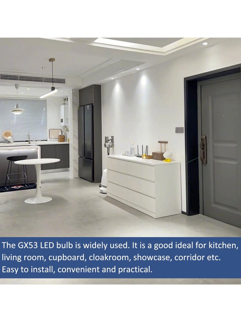 GX53 LED Bulb 7W Cool White 6000K, Replace 50W GX53 Halogen or GX53 CFL, 665LM, AC 220V, 120° Beam Angle, Non Dimmable, Energy Saving, Puck Light, Under Cabinet Lighting for Kitchen, 4 Pack