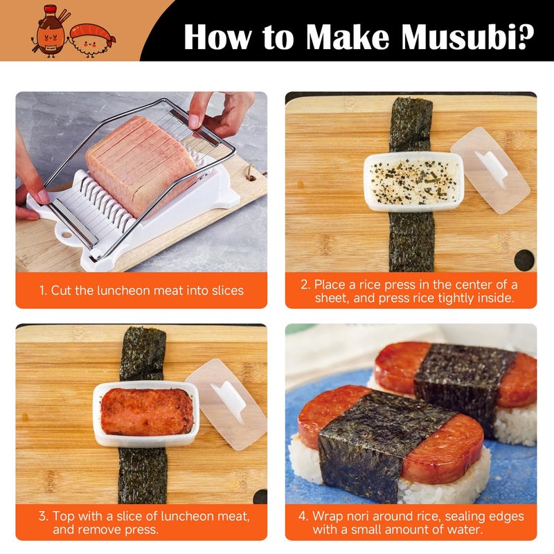 SmileTools Musubi Mold Kit, Musubi Press Molds with Musubi Maker, Triangle Onigiri Mold, Rice Paddle, Luncheon Meat Slicer for SPAM - Image 4