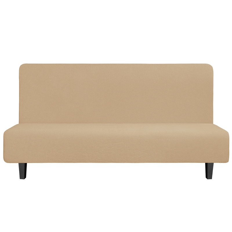 Easy-Going EasyGoing Stretch Futon Slipcover Armless Futon Bed Cover Furniture Protector Without Armrests with Elastic Bottom for Kids Soft Jacquard Fabric Small Checks Large Sand 
