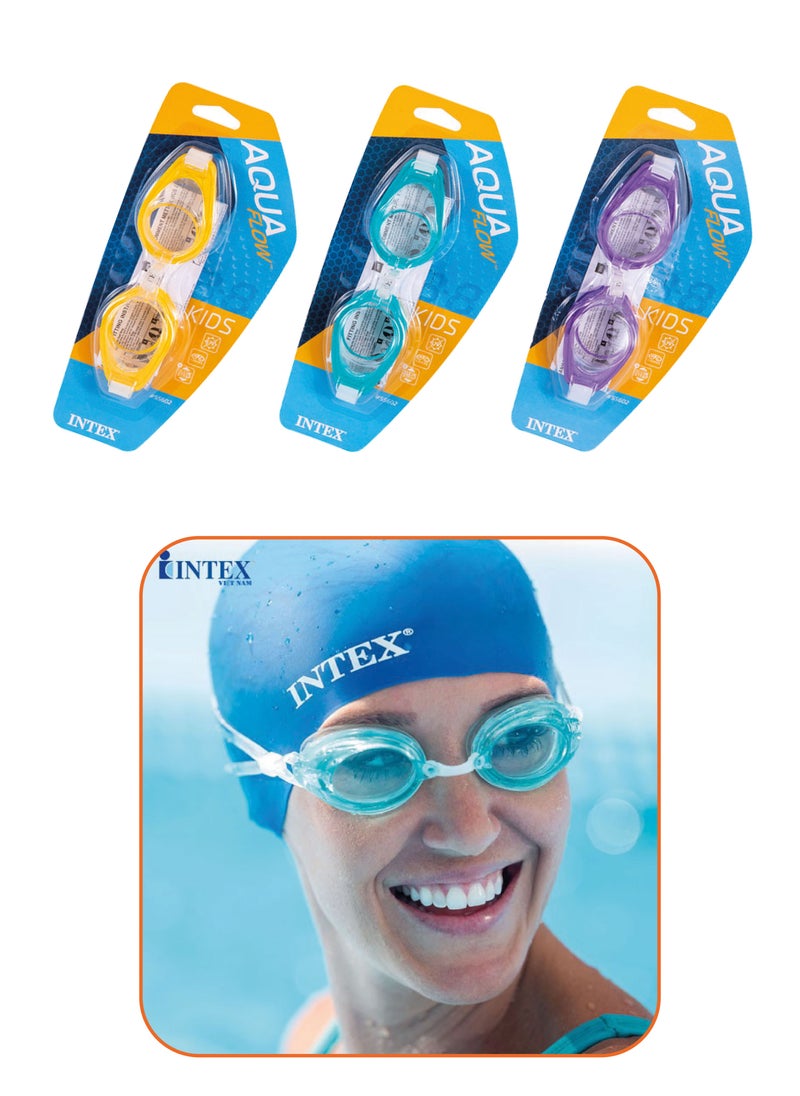 Intex swimming goggles in three different colors, suitable for children over 3 years